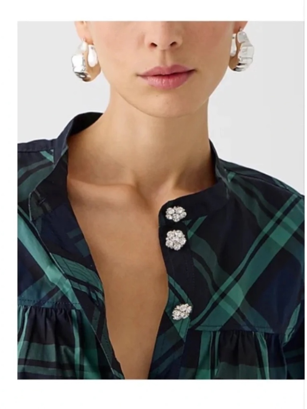 J. Crew Fresco Top With Jewel Buttons In Black Watch Tartan Plaid - Picture 4 of 9